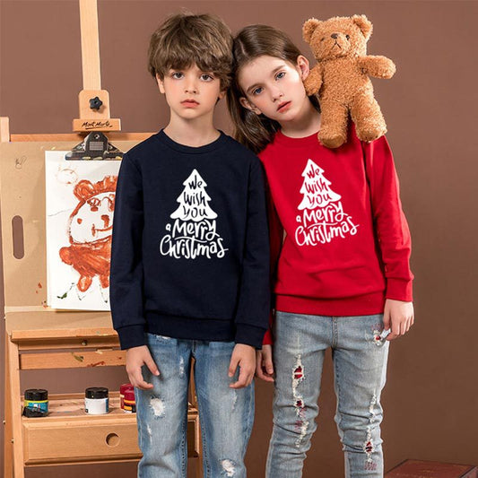 Kids' Cartoon Christmas Tree Sweater Jacket Long-sleeved Pullover Cotton