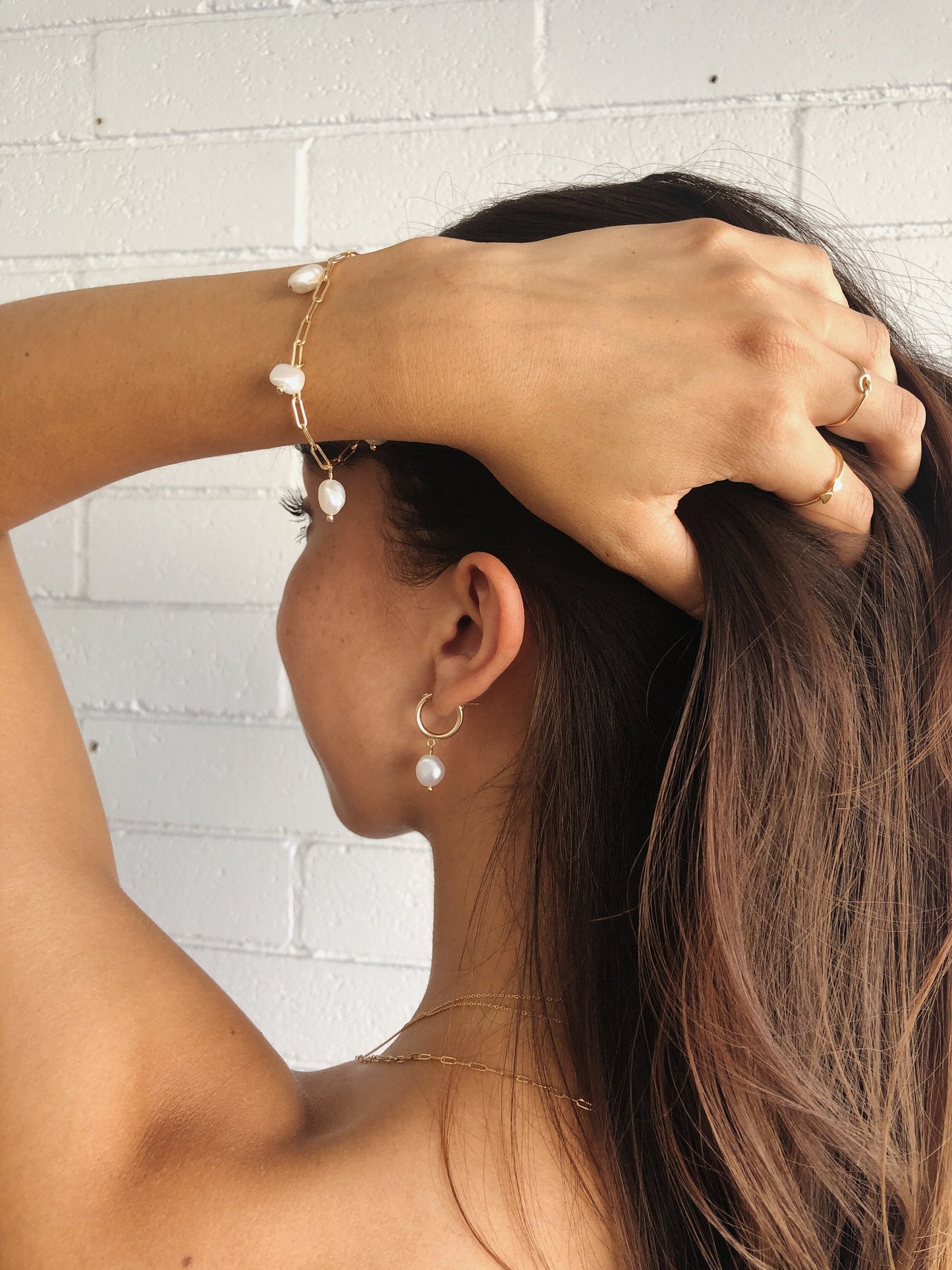 14k Gold Filled Freshwater Pearl 15mm Hoop Earrings Adelle