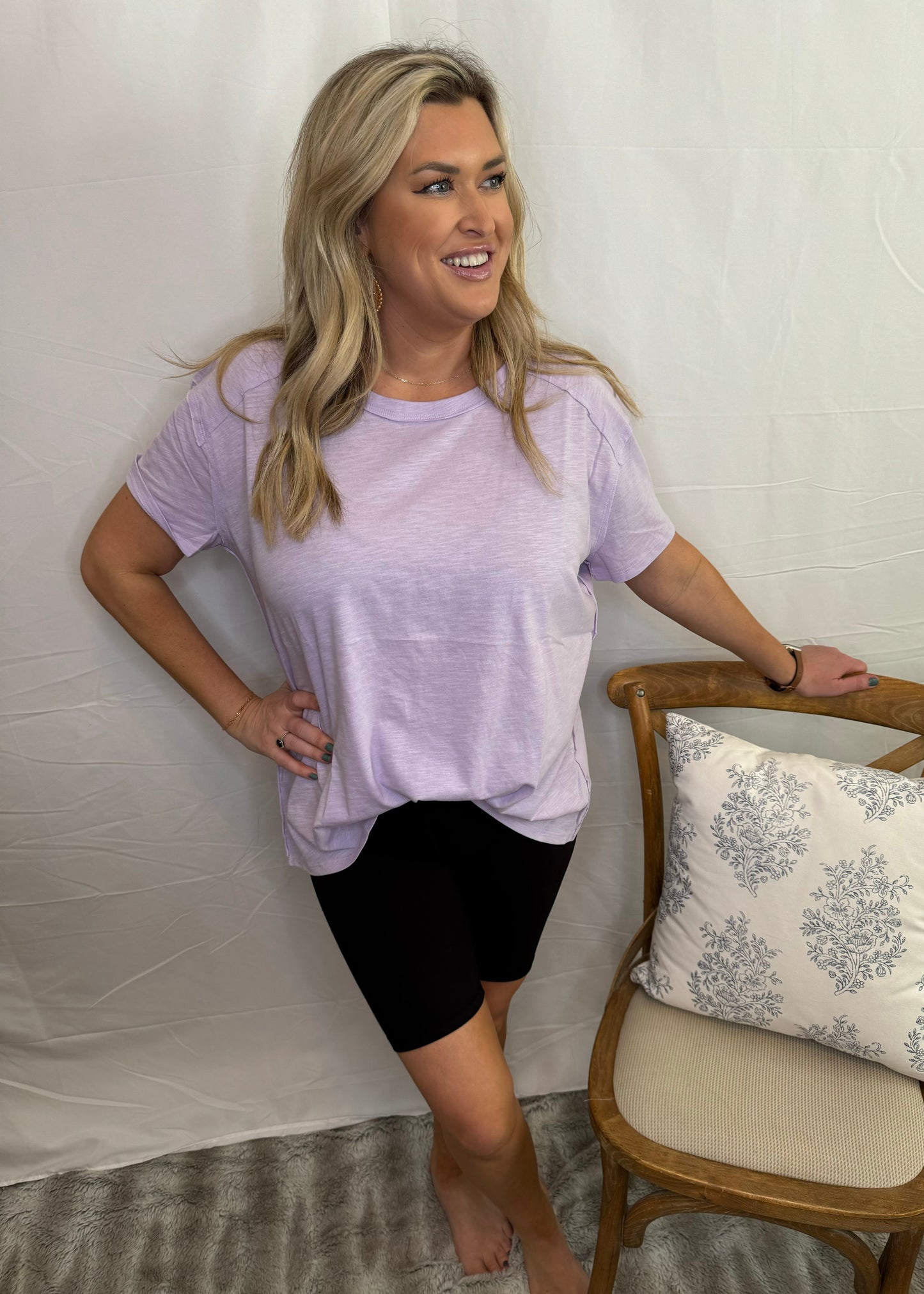 Round Neck Lavender Tee Casual Top Sweet Jude Boutique