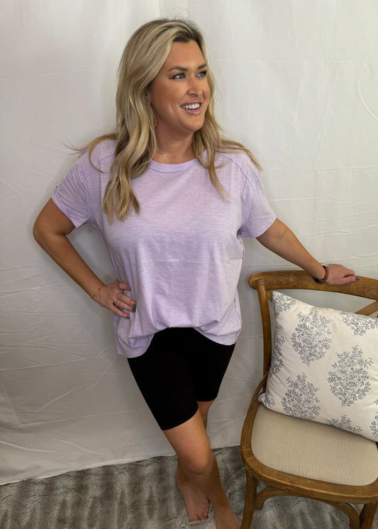 Round Neck Lavender Tee Casual Top Sweet Jude Boutique