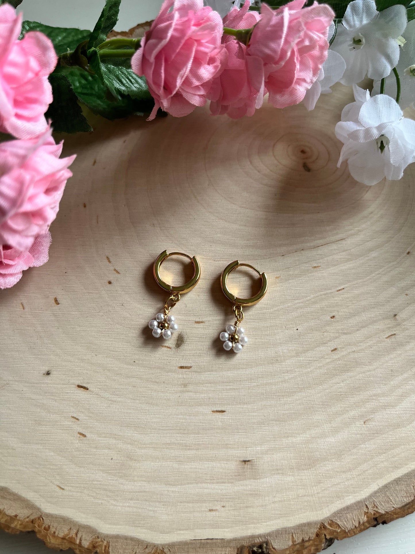 Gold Floral Huggies Dainty Earrings Saved By Christ Design