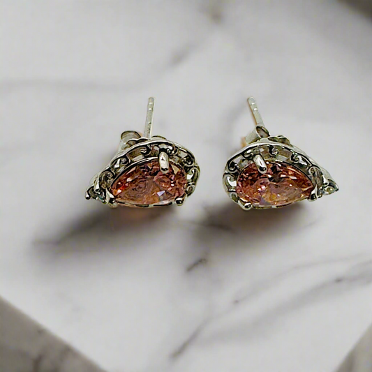 Pink CZ Rhodium Plated Sterling Silver Stud Earrings 925 Silver Amtikiss Casuals