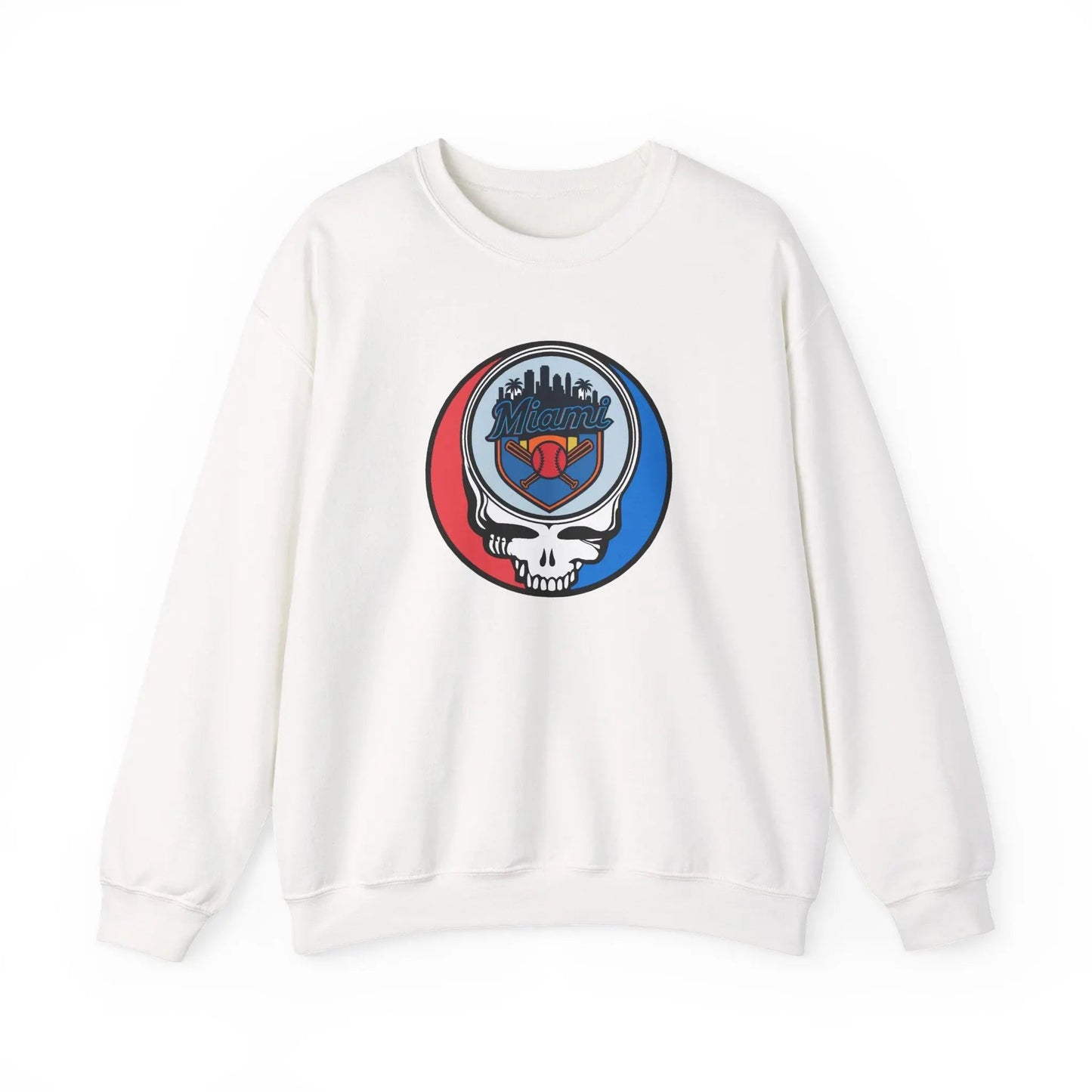 Grateful Dead Stealie Crewneck Sweatshirt Heavy Blend Miami Baseball Edition MLB