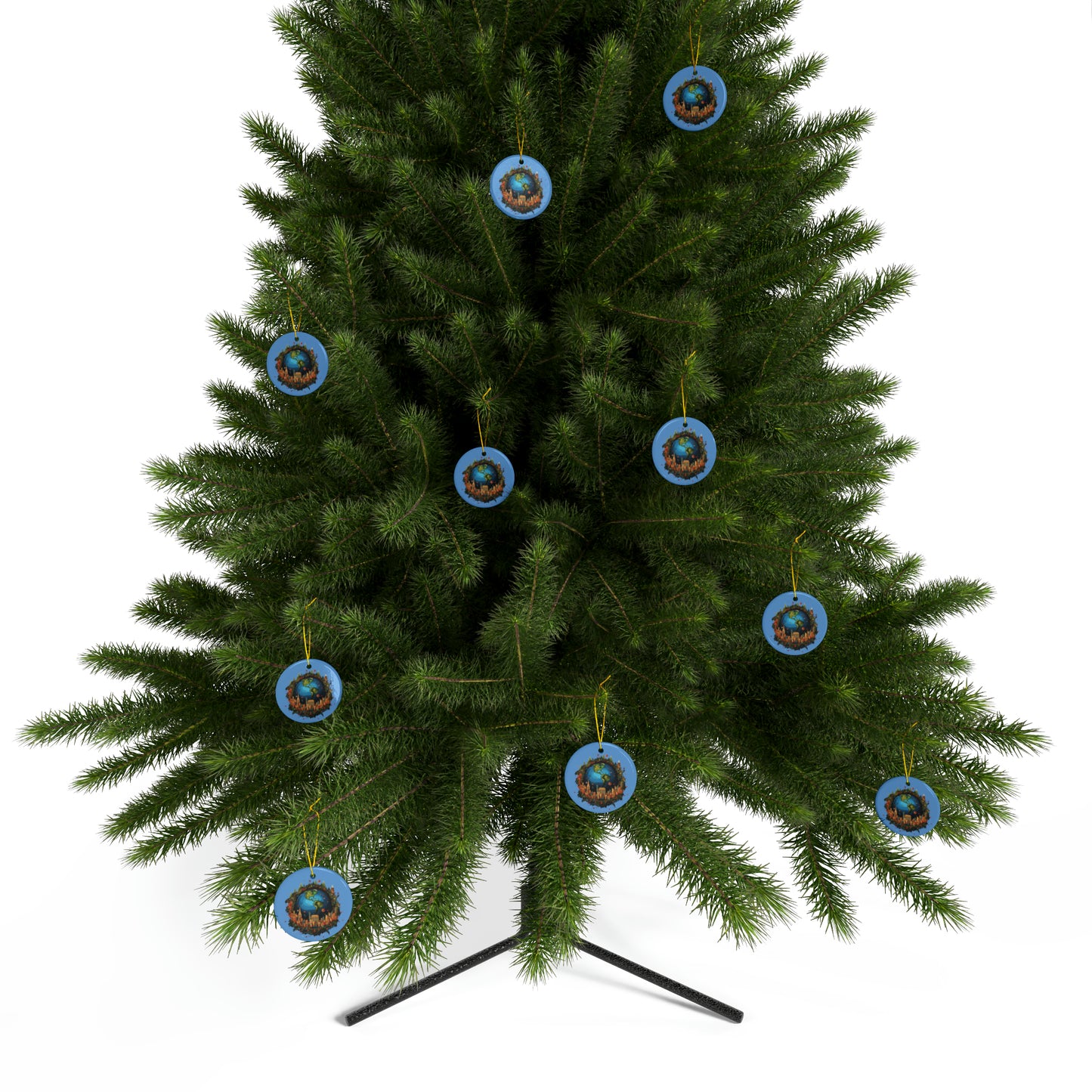 Earth in Christmas decorations and a big Christmas tree, Light blue Ceramic Ornaments (1pc, 3pcs, 5pcs, 10pcs)