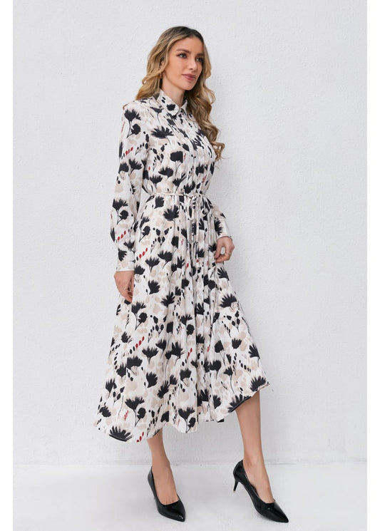 Floral Light Front Tie Modest Midi Dress