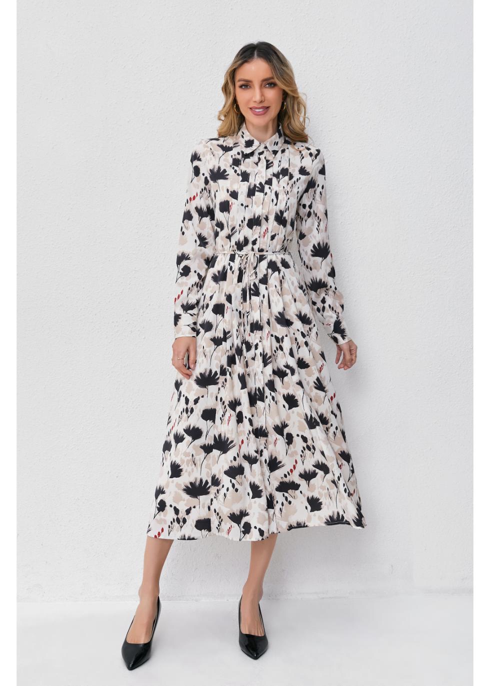 Floral Light Front Tie Modest Midi Dress