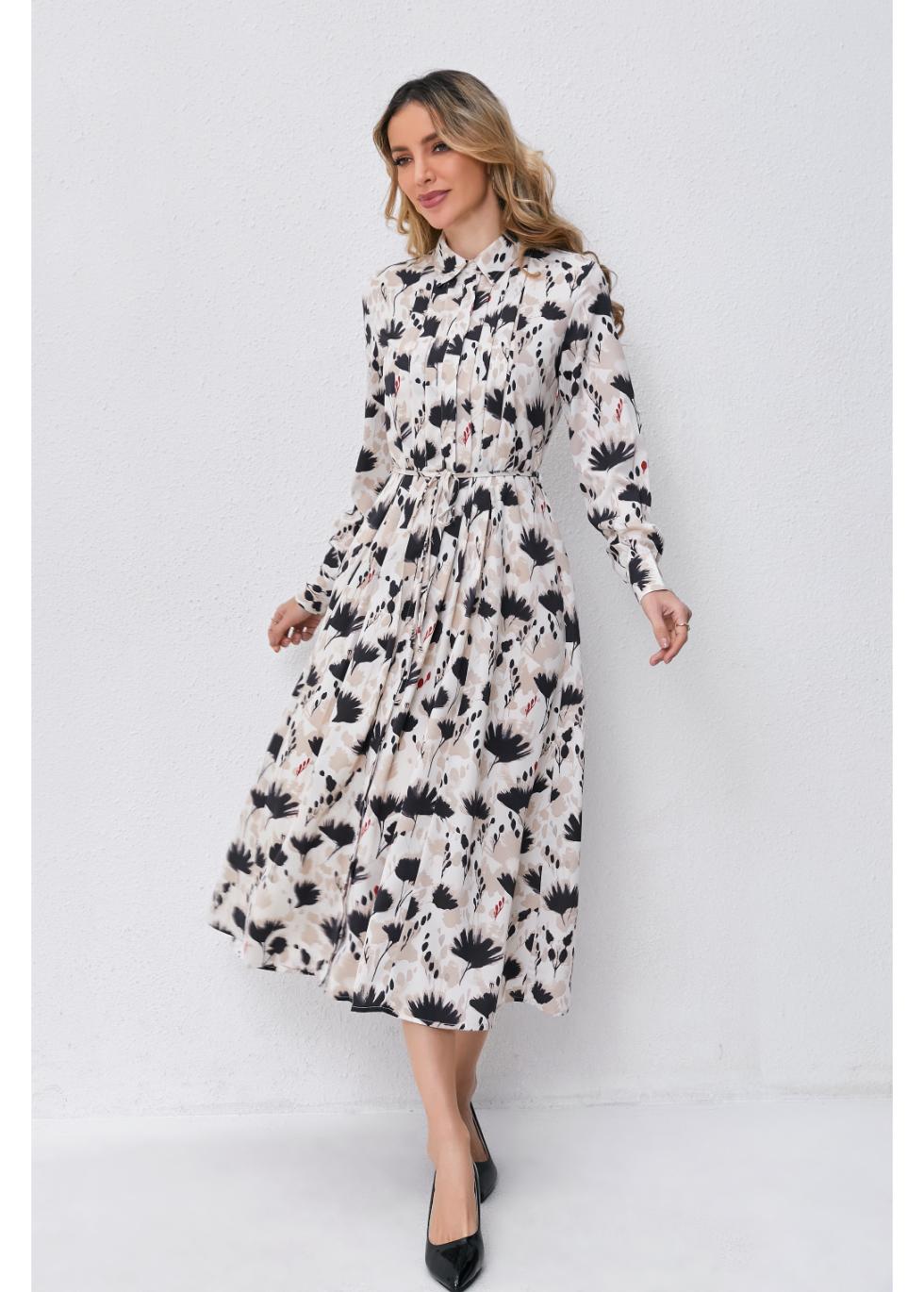 Floral Light Front Tie Modest Midi Dress