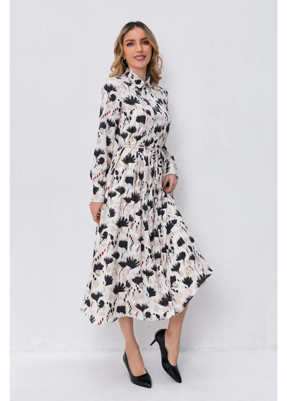 Floral Light Front Tie Modest Midi Dress