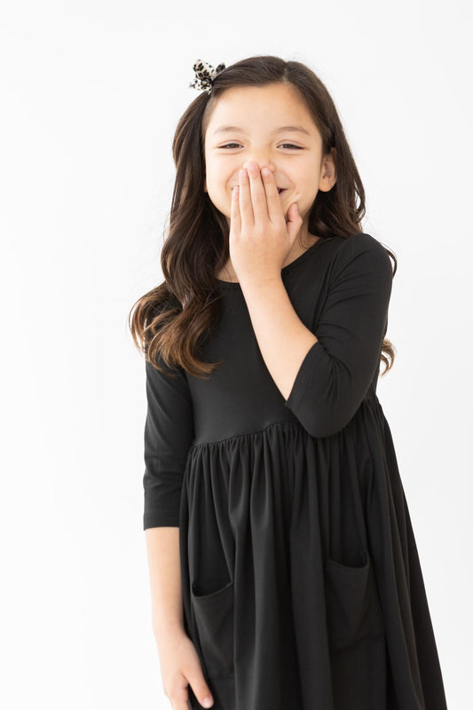 Black 3/4 Sleeve Twirl Dress with Pocket