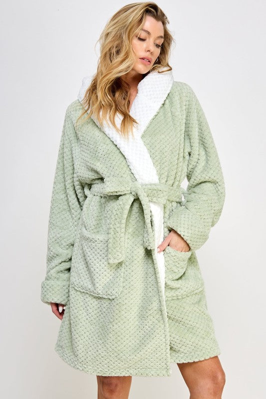 Jacquard Hooded Bailey Robe with Belt and Pockets