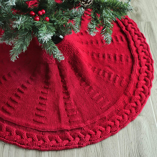 Christmas Red Wool Knitted Tree Skirt