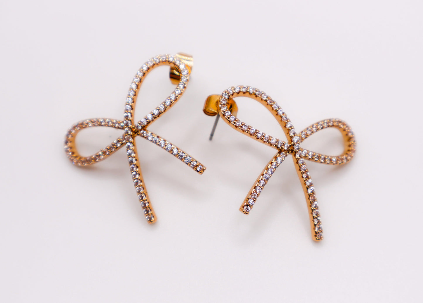 Golden Bow Tie Sparkle Earrings Yellow Gold-Dipped Elegant Accessory Le Reussi
