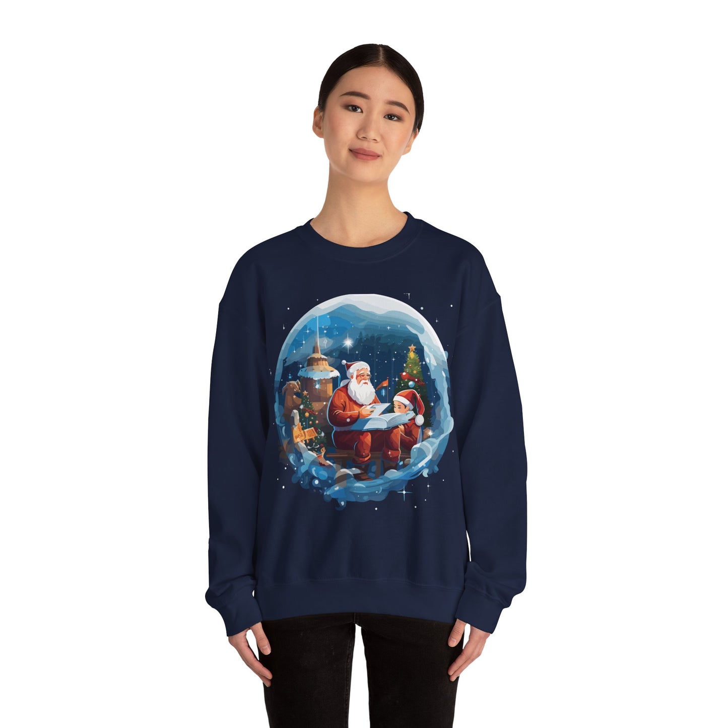 Santa reading book with people in space - Christmas Shirt, Holiday Xmas Shirt, Merry Christmas, Holiday Xmas, Unisex Xmas Shirt, Christmas Sweatshirt, Christmas Apparel, Xmas Celebration Shirt, Matching Family Outfits, Christmas Gifts