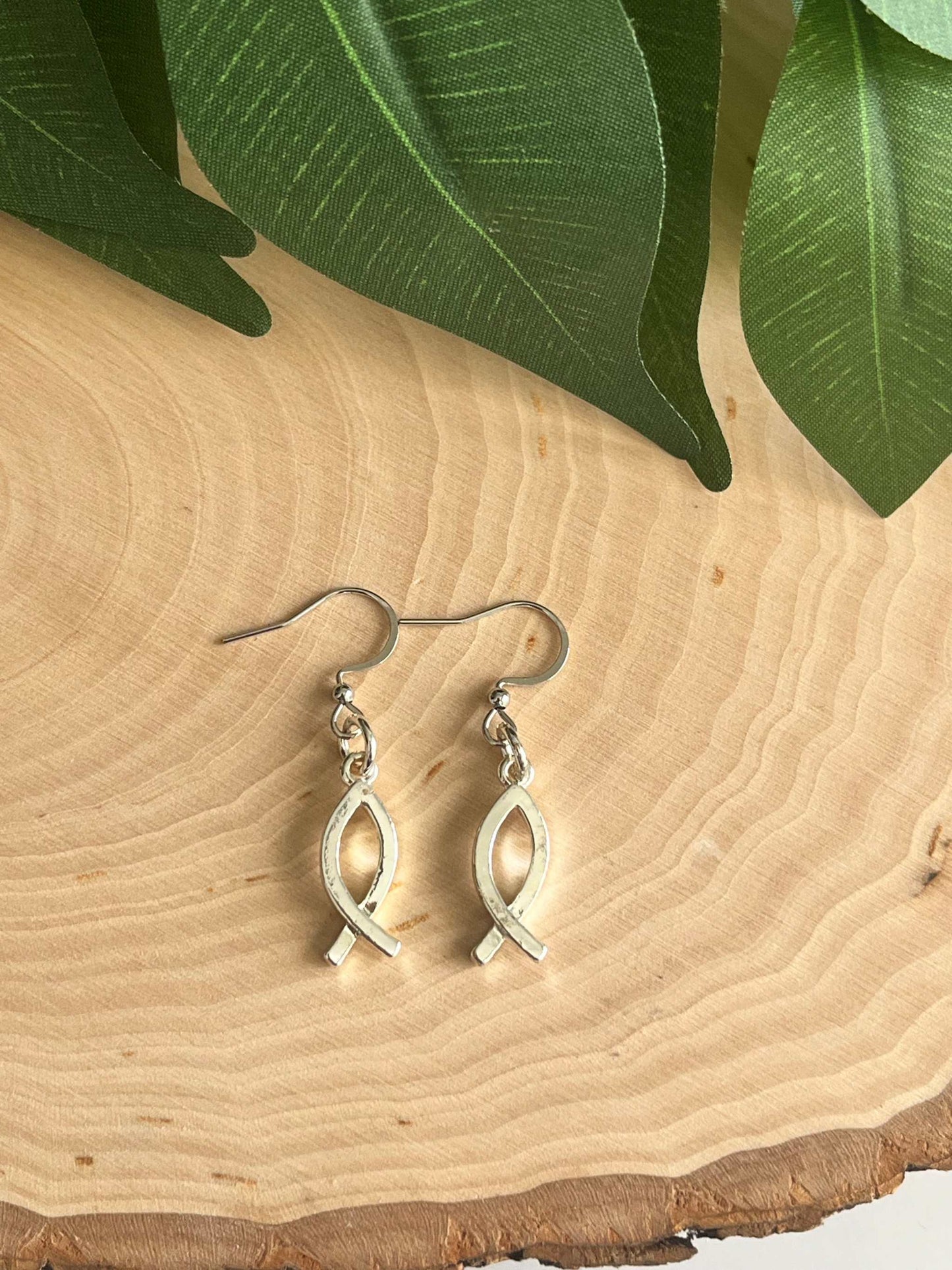 Silver Jesus Fish Earrings - Handmade Christian Jewelry Gift