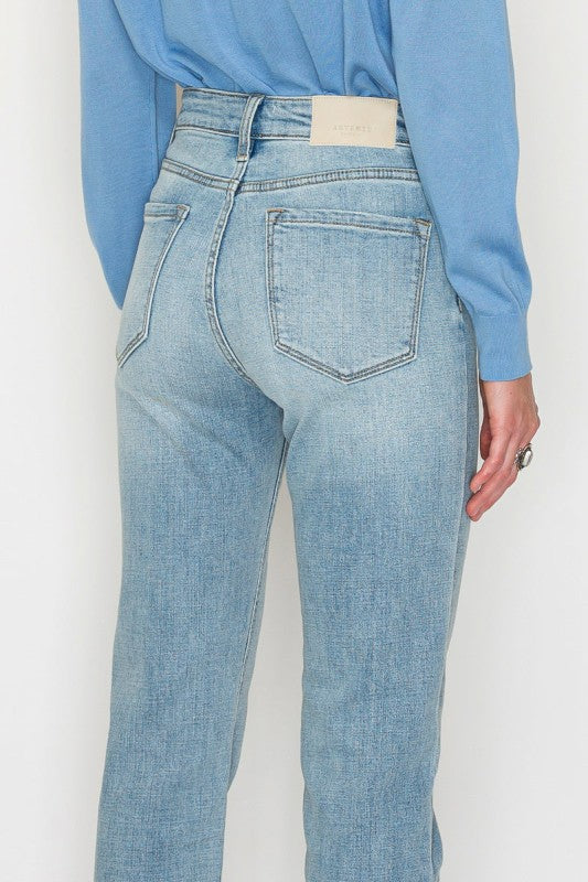 High Rise Slim Ankle Straight Jeans Light Stone Wash AT1747STL