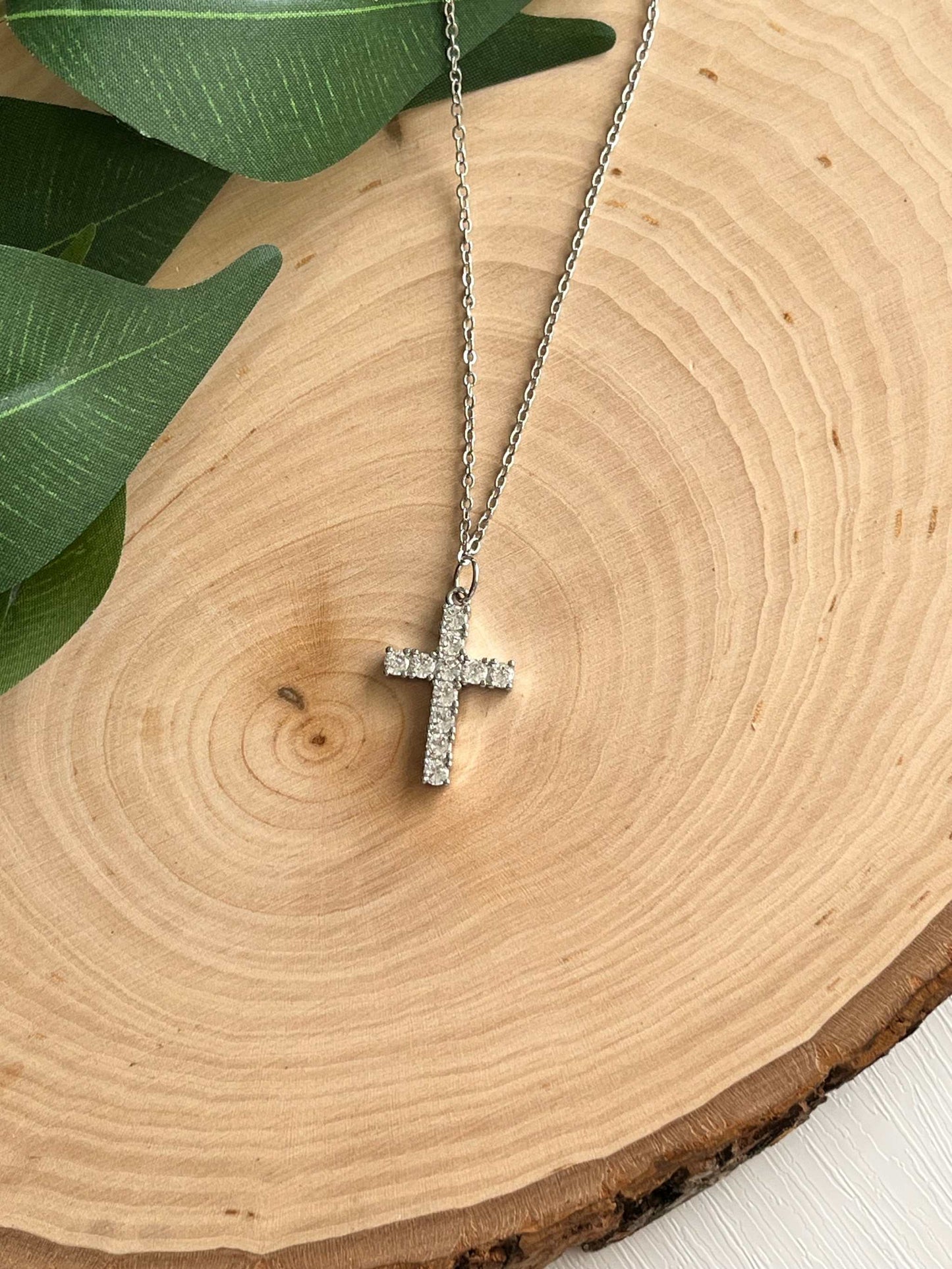 Silver Necklace Cross Pendant 18" Christian Jewelry