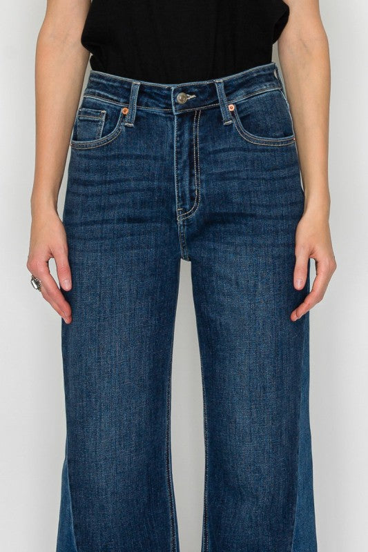 High Rise Dark Stone Wash Flare Jeans AT2005WDM
