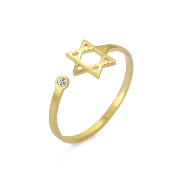 Adjustable Star of David Open Ring 18K Gold-Plated or Silver-Plated