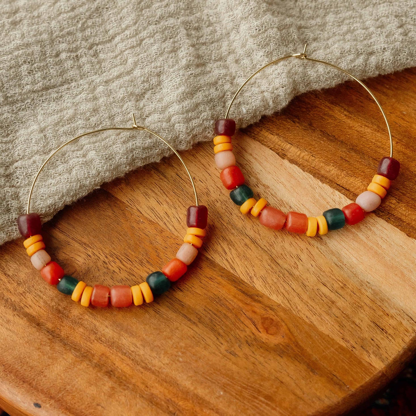 Sunrise Beaded Hoop Earrings 14k Gold Plated Hoops Sela Designs