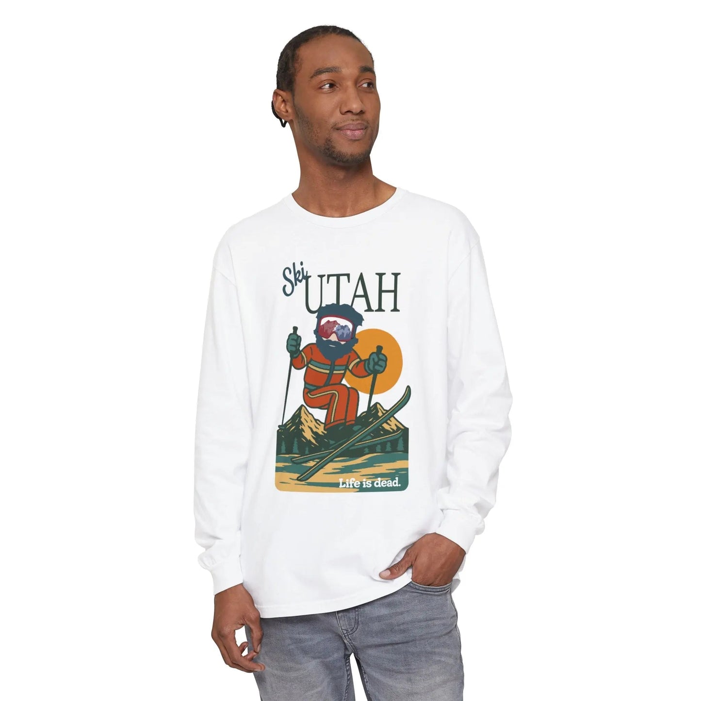 Ski Utah Garment-Dyed Long Sleeve T-Shirt Mountain Collection