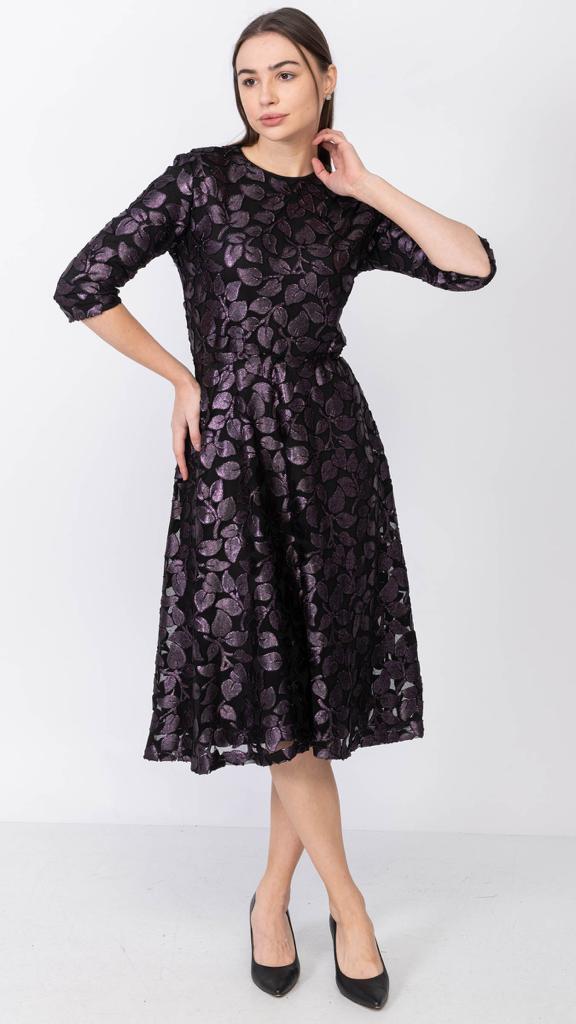 Cinched Waist Metallic Burnout Dress