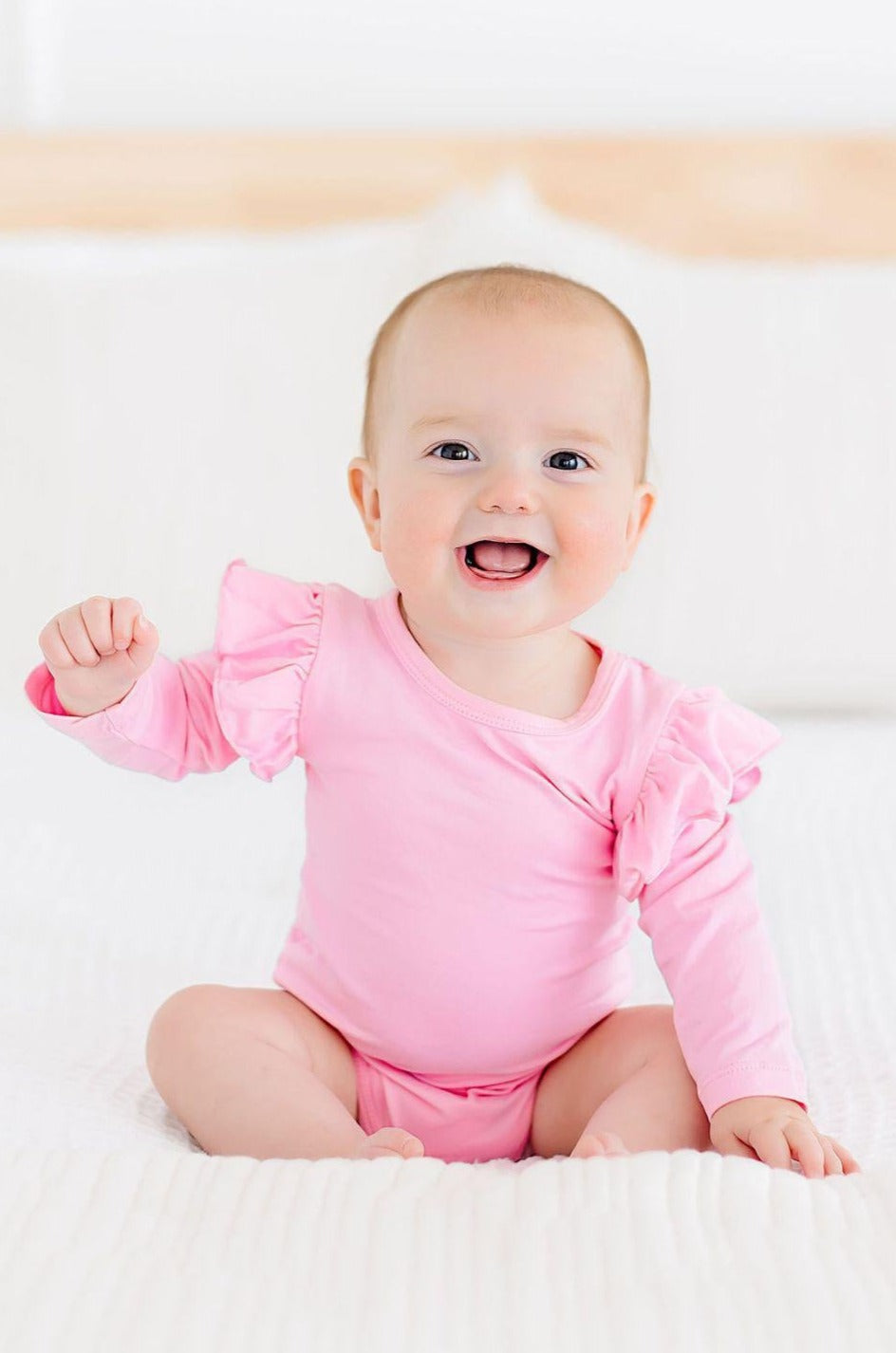 Bubblegum Pink Long Sleeve Flutter Bodysuit Mila & Rose