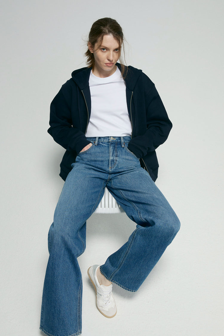 Mid-weight Denim High-rise Relaxed Wide Leg Jeans Arc Jean HJ055