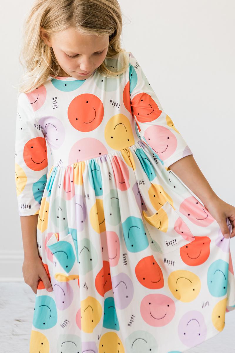 Happy Days 3/4 Pocket Twirl Dress Comfortable Toddler Dress by Mila & Rose