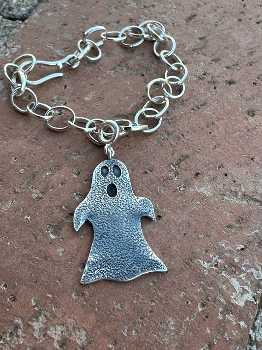 Sterling Silver Ghost Charm Halloween Collection Charm Nizhoni Traders LLC