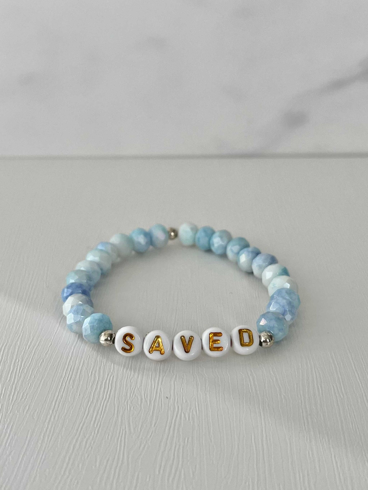 Saved Beaded Bracelet - Mint or Blue White Jade Faith Jewelry