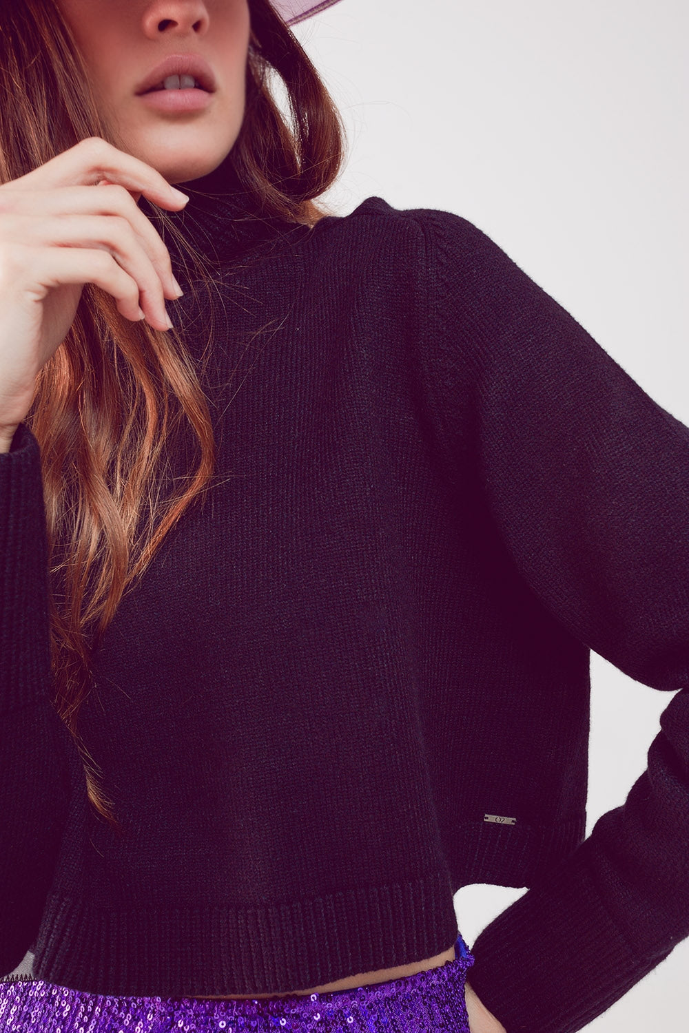 High Neck Cropped Black Jumper Sweater