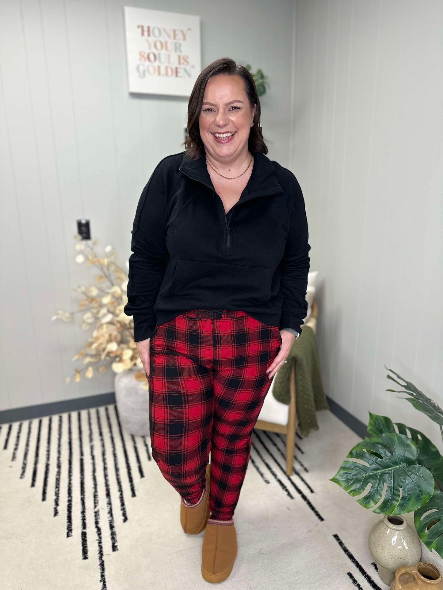 Red Plaid Elastic Waistband Joggers Your New Favorite Joggers