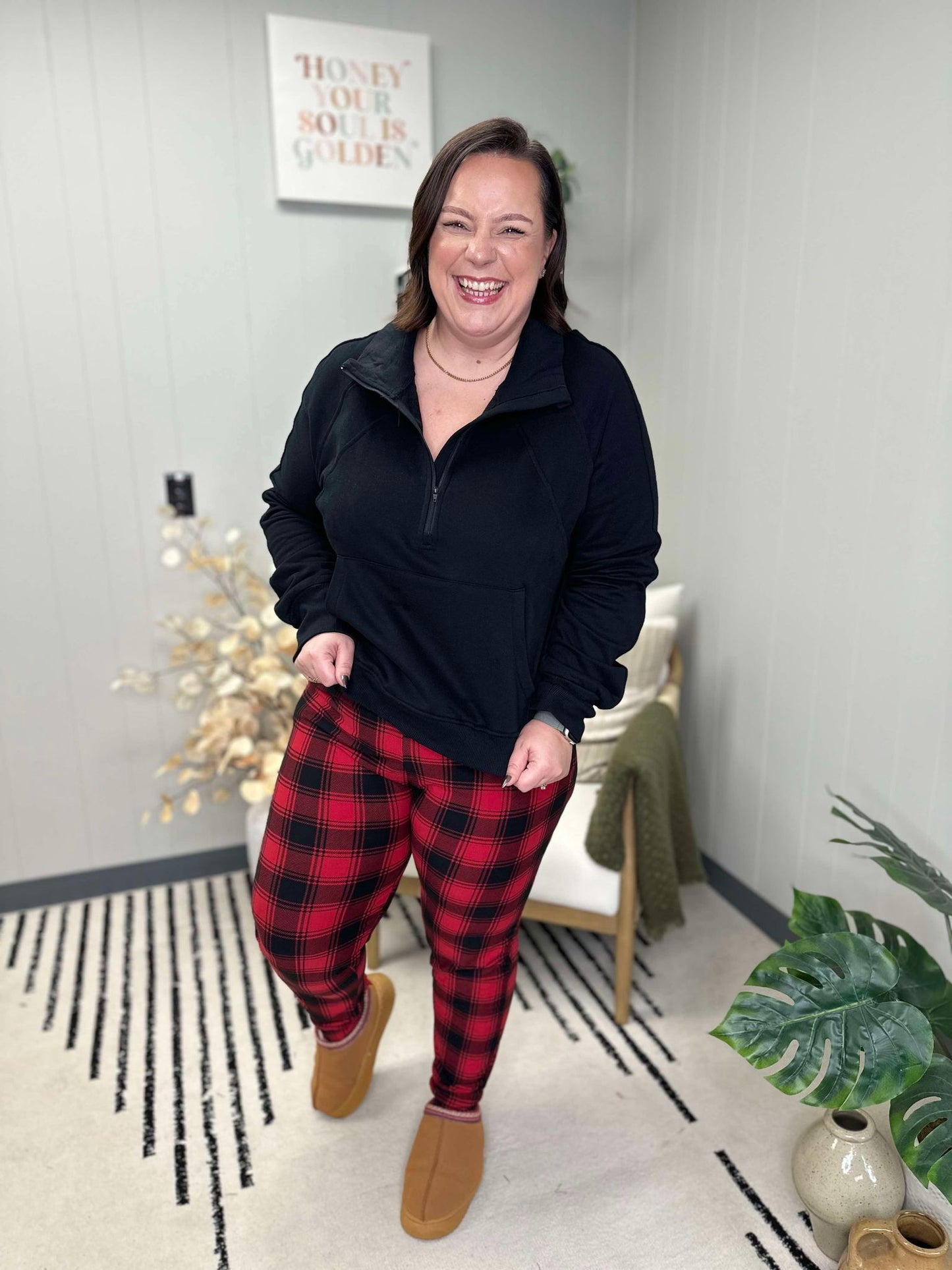 Red Plaid Elastic Waistband Joggers Your New Favorite Joggers
