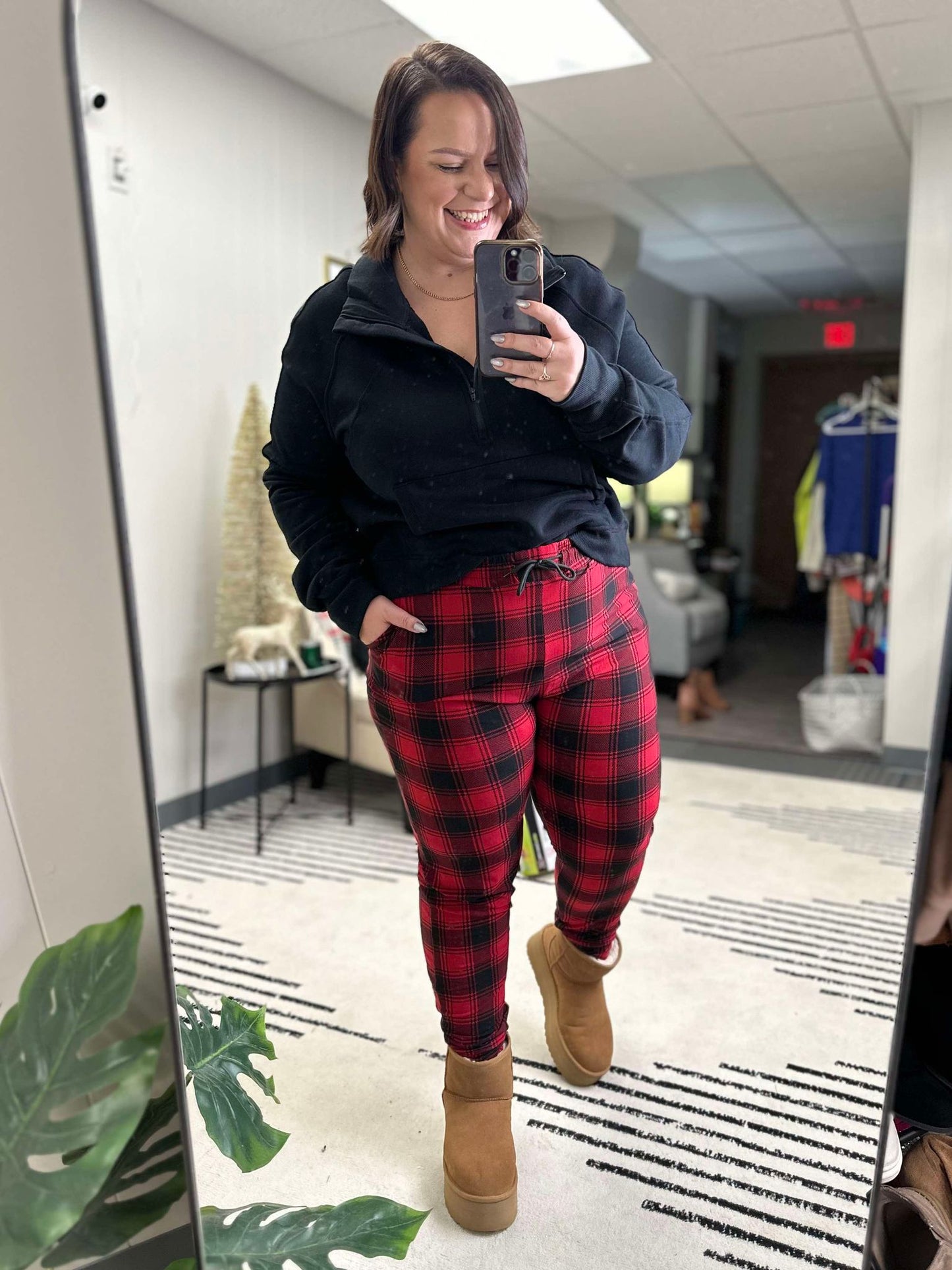 Red Plaid Elastic Waistband Joggers Your New Favorite Joggers