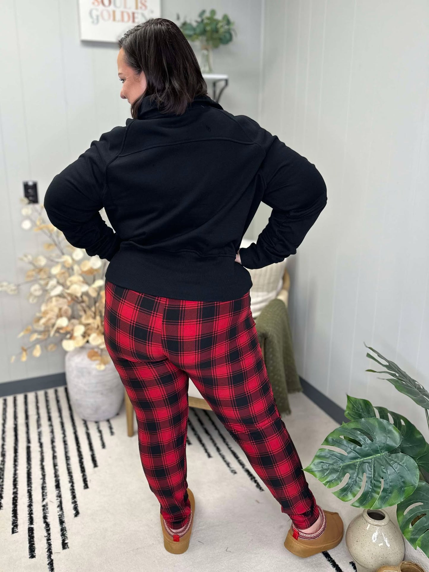 Red Plaid Elastic Waistband Joggers Your New Favorite Joggers