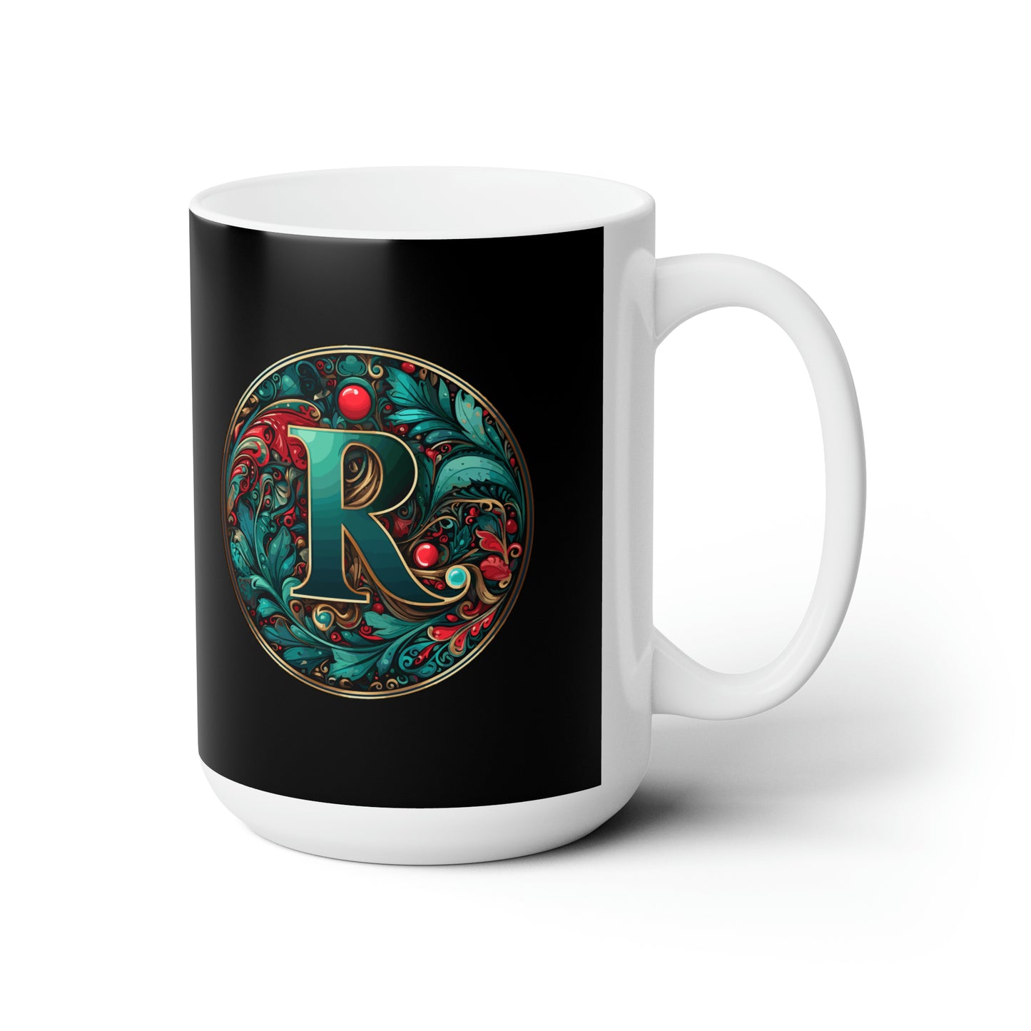 Christmas colorful Alphabet R design black Ceramic Mug 15oz