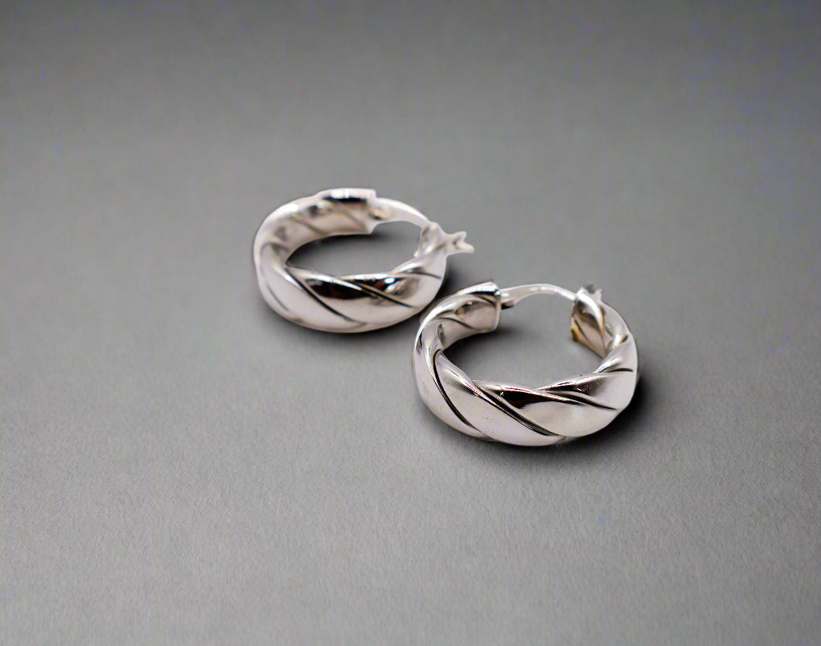 Italian Twirl Twisted Sterling Silver Hoop Earrings