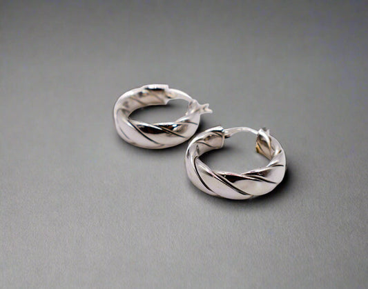 Italian Twirl Twisted Sterling Silver Hoop Earrings