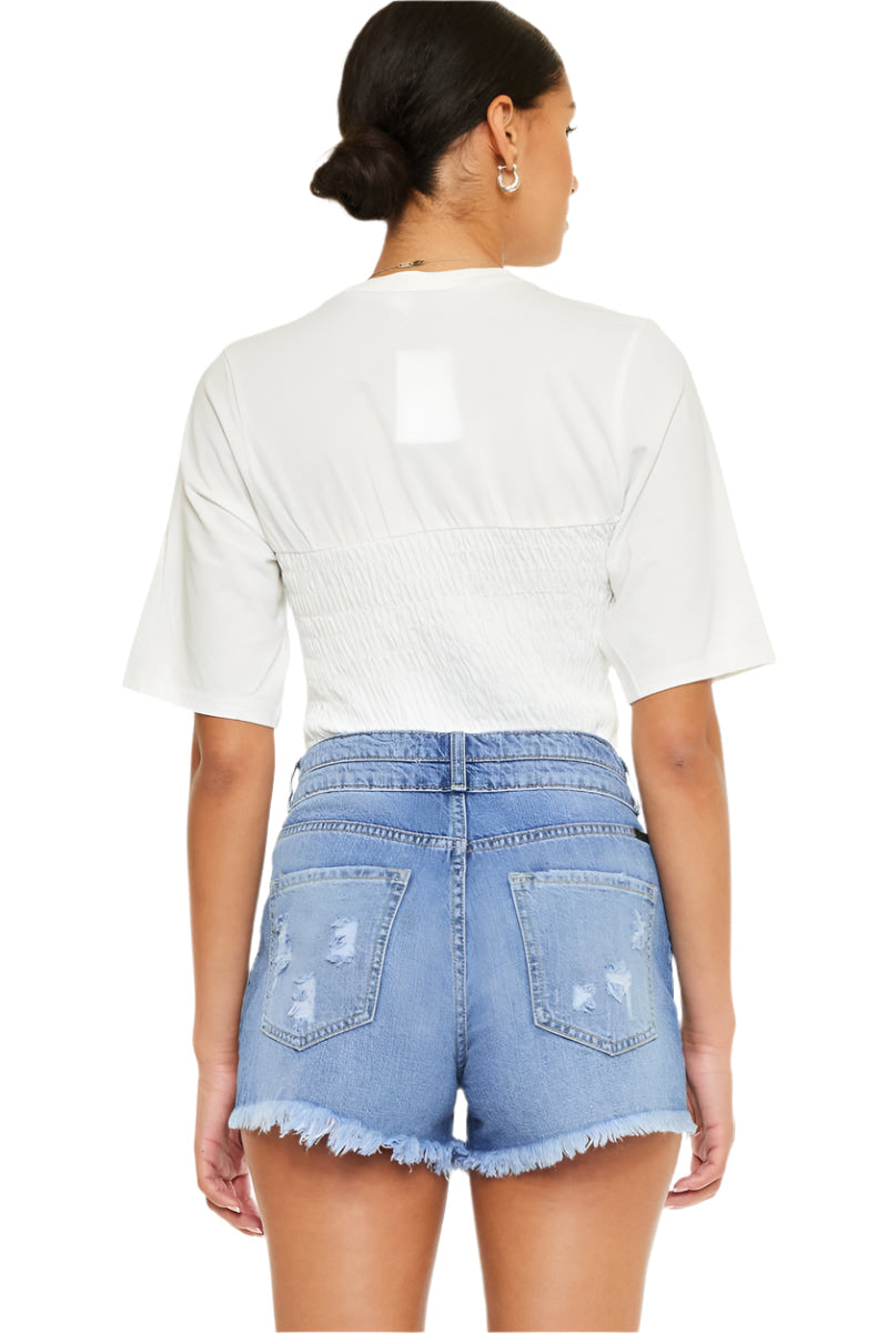 KanCan High Rise Double Button Blue Denim Jean Shorts