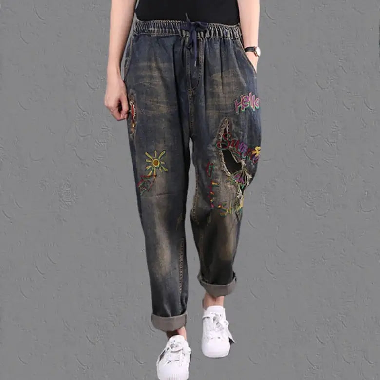 Comfortable Elastic Waist Wide Leg Women's Jeans