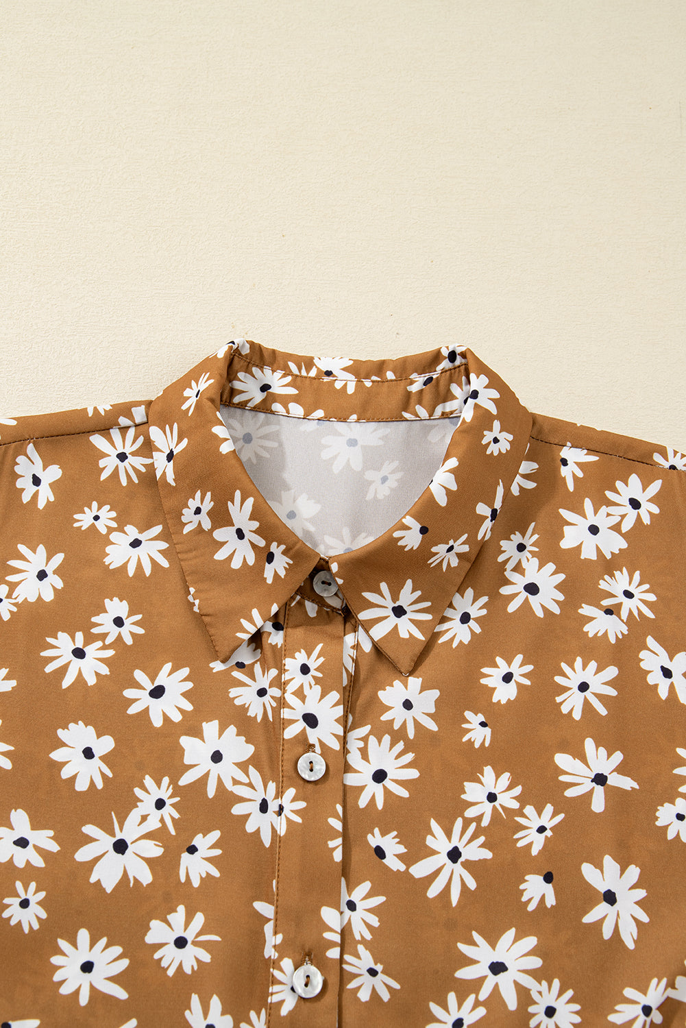Khaki Plus Size Daisy Floral Print Puff Sleeve Dress