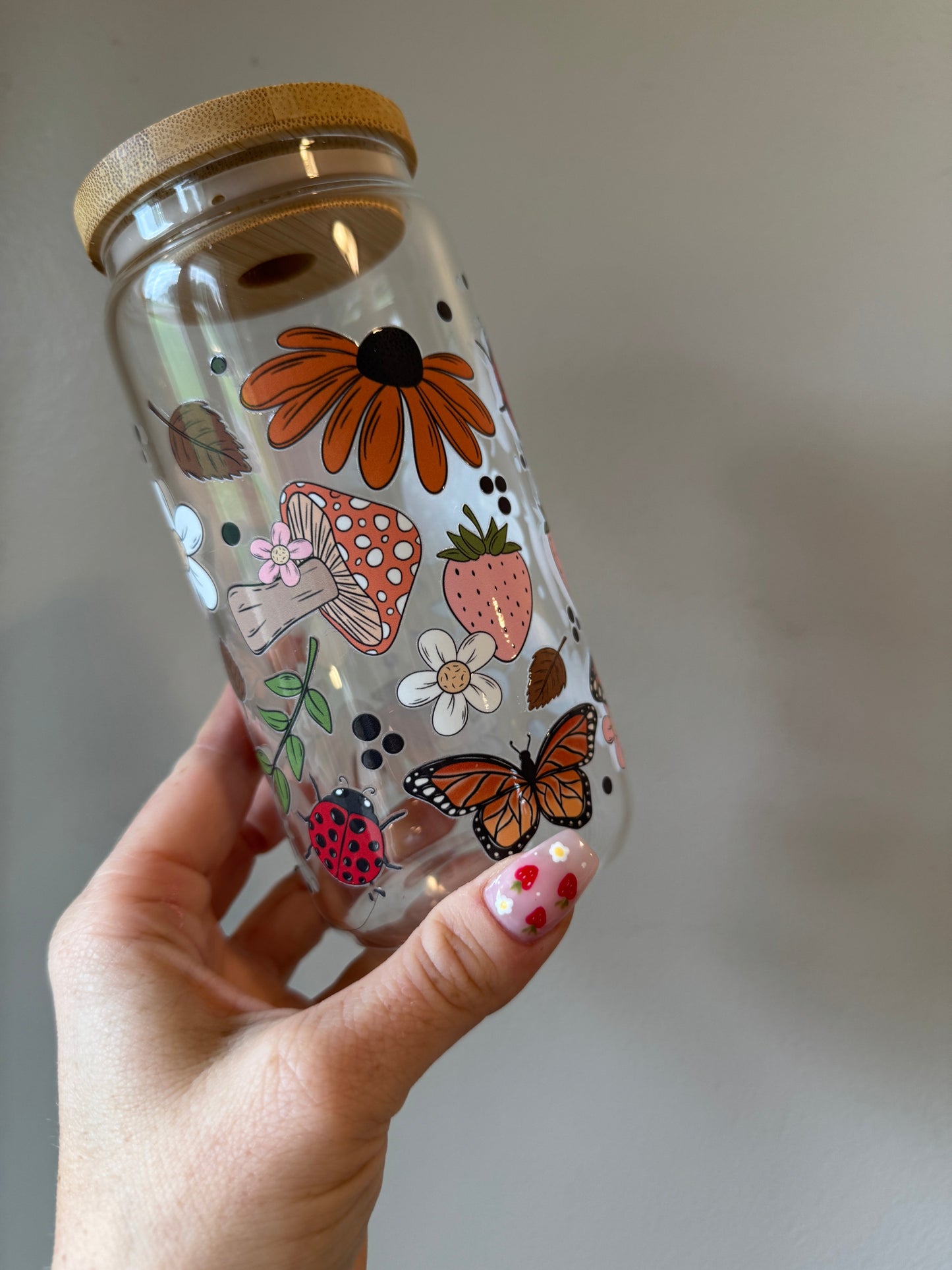 Whimsy Garden Glass Mug Clear or Frosted Pretty Sips