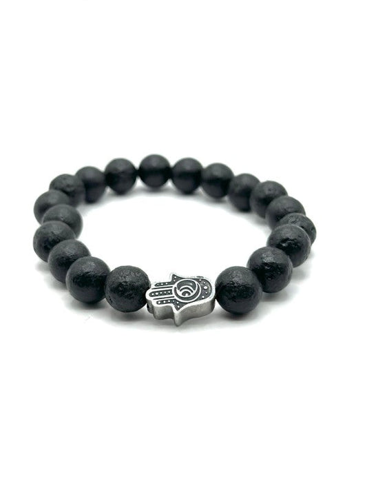 Hamsa Black Lava Stone Beaded Bracelet