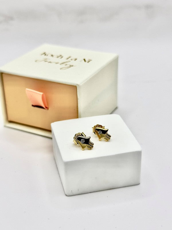 Hamsa Stud Earrings 18K Gold Plated with Crystal Accent