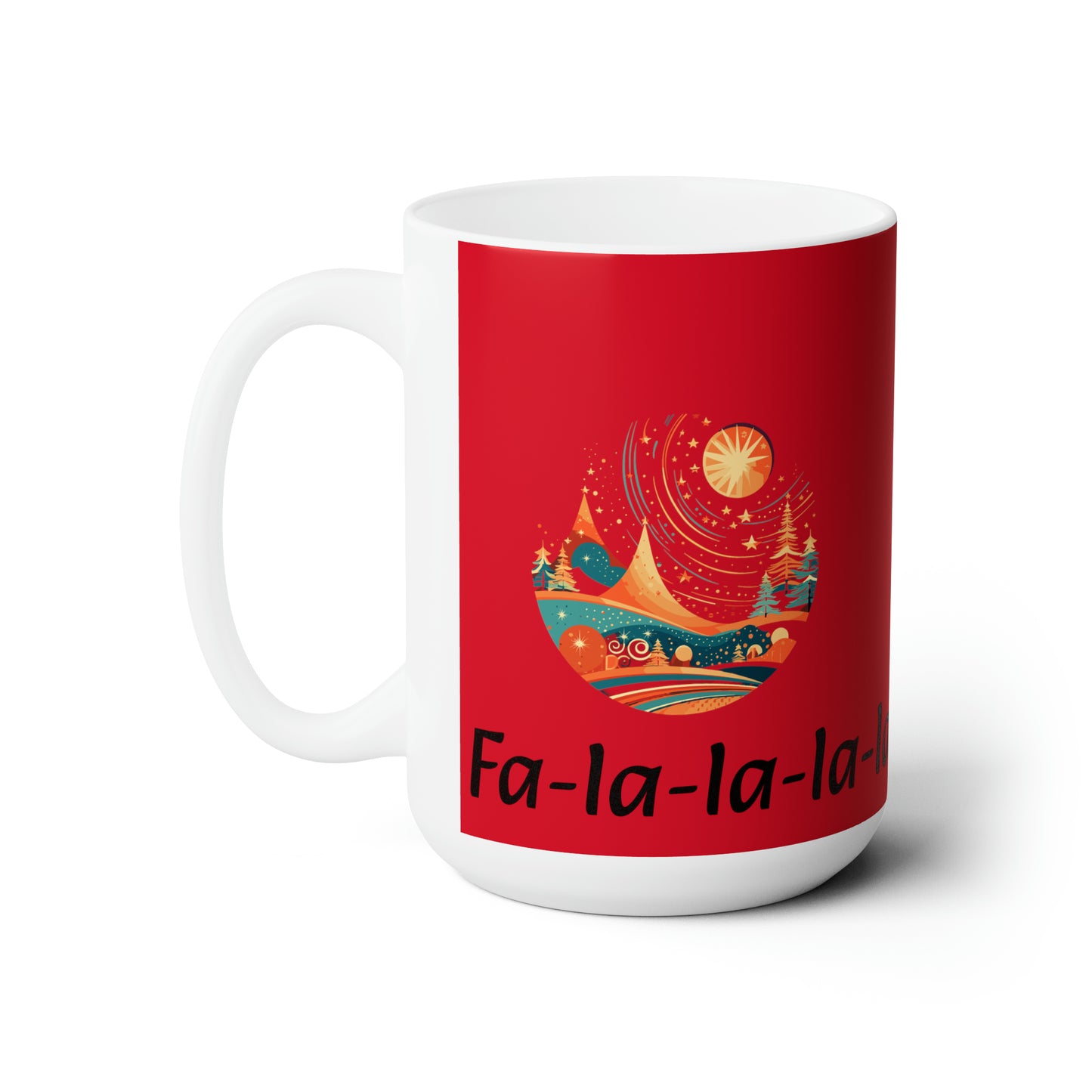 Colorful Christmas and Fa-la-la design dark red Ceramic Mug 15oz