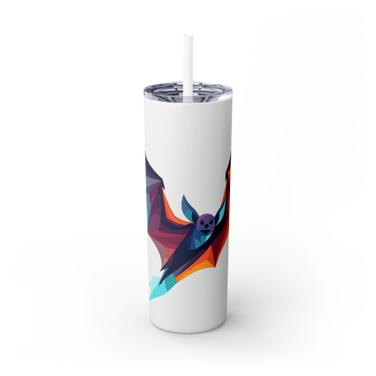 Halloween Skinny Tumbler with Straw 20oz - Spooky Drinkware - Bat Theme - BPA-Free, Reusable Cup, Halloween Tumbler, Halloween Gift