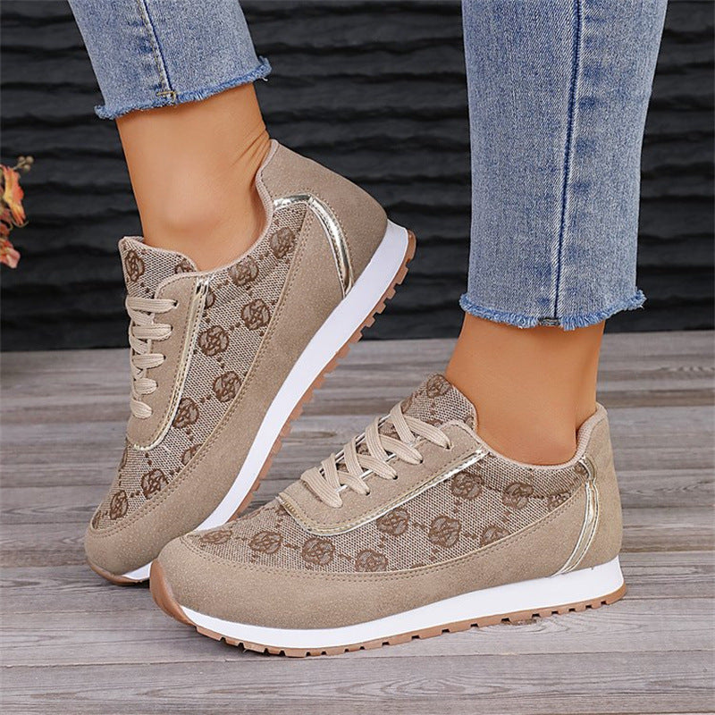 Floral Print Comfortable Lace-Up Canvas Sneakers