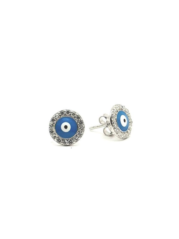 Evil Eye Crystal Halo Stud Earrings 925 Sterling Silver