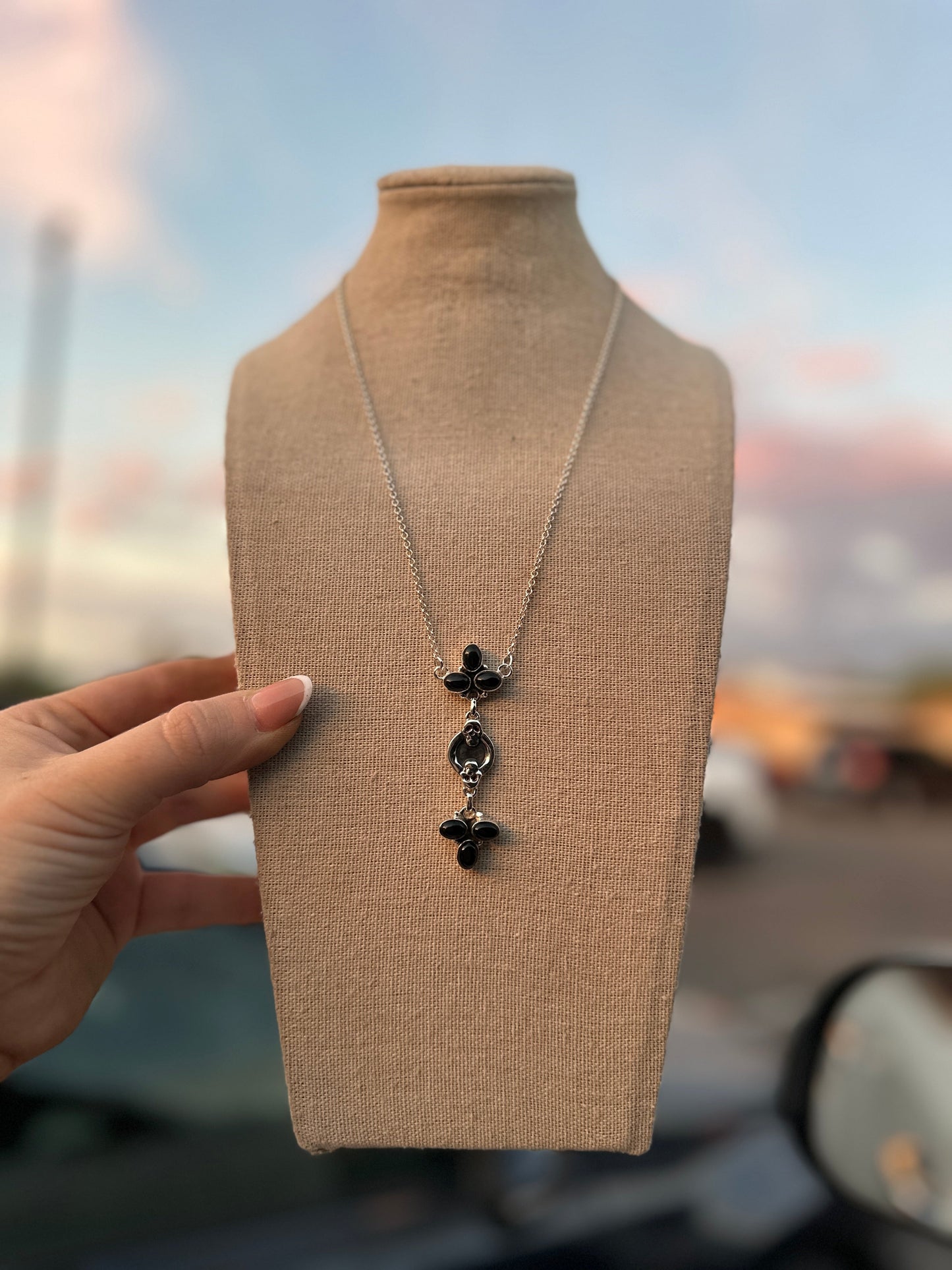 Sterling Silver Onyx Necklace Handmade Chain Necklace Nizhoni Traders LLC