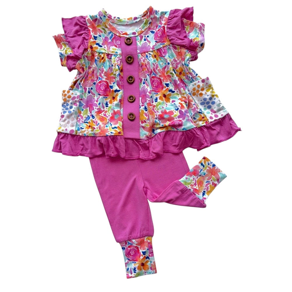 Floral Bamboo Short Sleeve Peplum + Legging Set Korrie